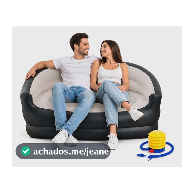 Sofá Inflável Casal 2 Pessoas Confortável Com Bomba De Ar Preto