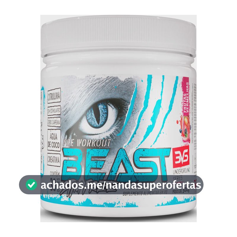 Pré Treino Sem Cafeína Beast 300g - Sabor Frutas Vermelhas - Fórmula Exclusiva Com Citrulina, Beta Alanina, Creatina, Água De Coco, Arginina, Taurina E Tirosina