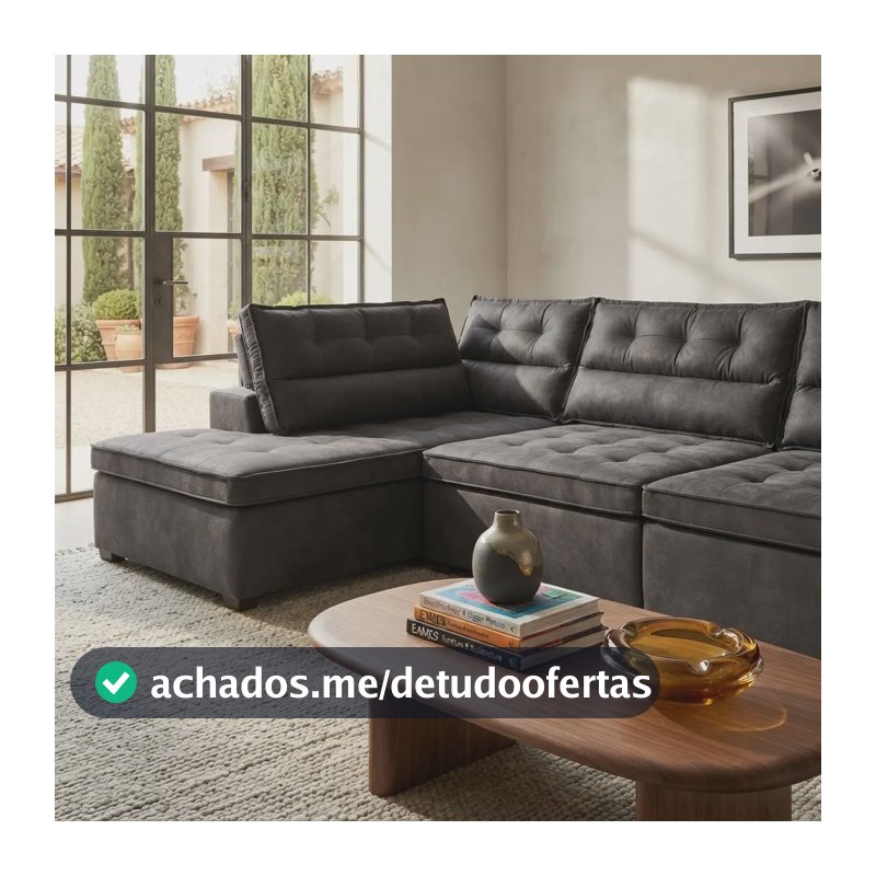 Sofá Canto Retrátil Reclinável Molas 3,00x2,00 Esq Virginia Cinza Suede