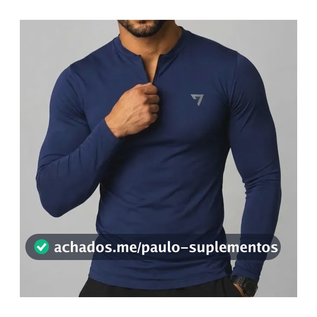 Camisa Térmica Masculina Segunda Pele Manga Longa Com Zíper Azul-marinho G