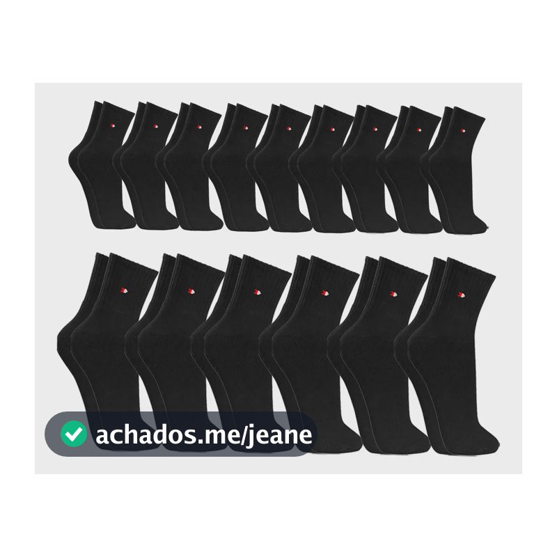 Kit 15 Pares Meias Sport Algodão Cano Médio Sandrini Confort Preto 39-43