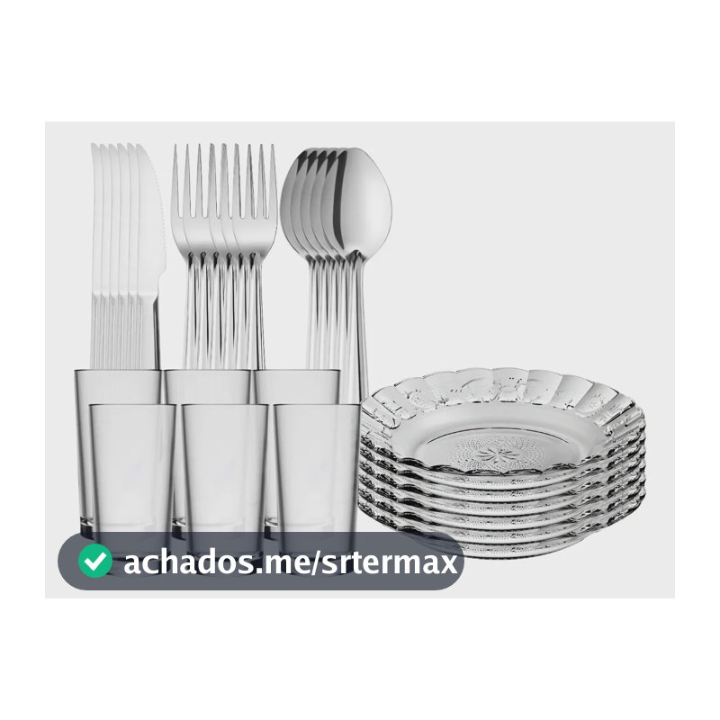 Aparelho De Jantar 30 Peças - Pratos + Copos + Talheres Inox