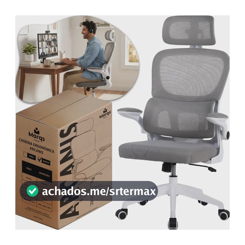 Cadeira Escritório Presidente Ergonômica NR17 Marqs Home Arcanis Cinza com Apoio Lombar e Encosto Mesh Premium