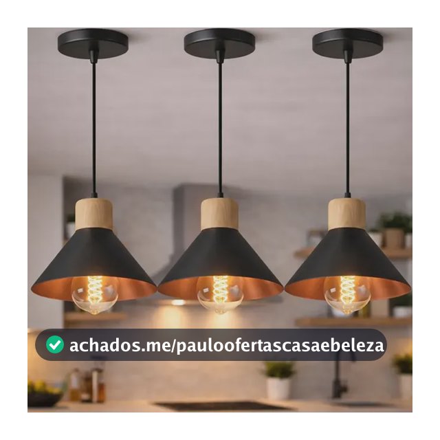 Kit 3 Luminária Pendente De Teto Moderna Para Sala Cozinha Escritório - Cor Preto E Cobre - Bivolt Lustre Moderno