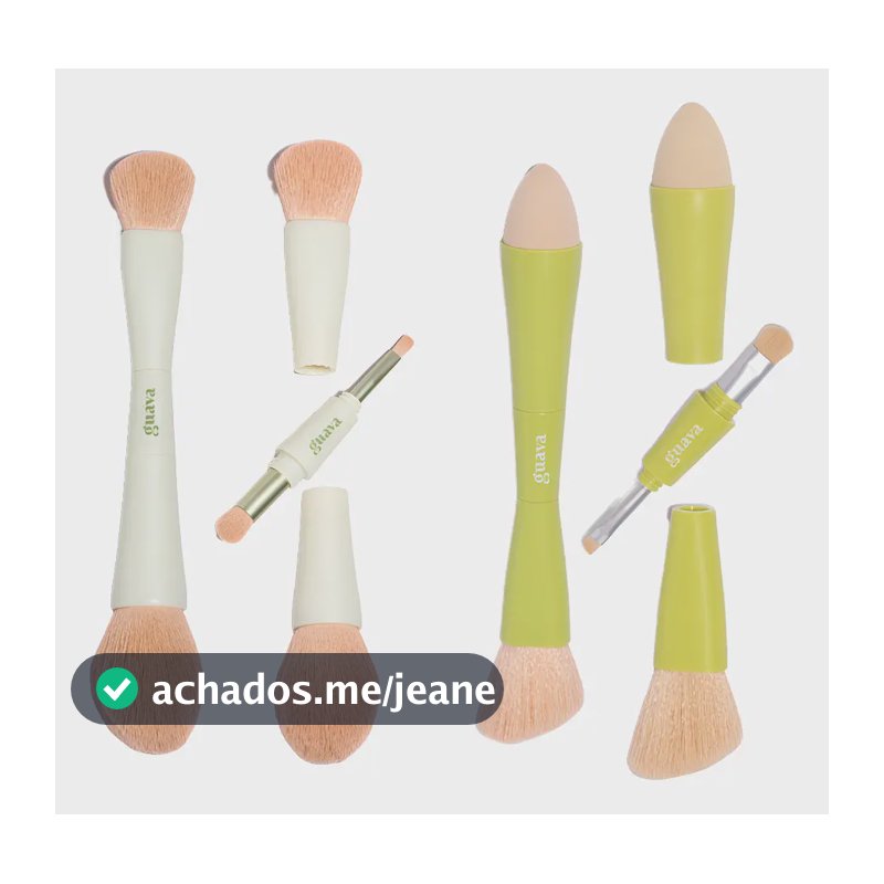 Kit Pincel De Maquiagem 4x1 Multifuncional Essencial Guava Cor Verde