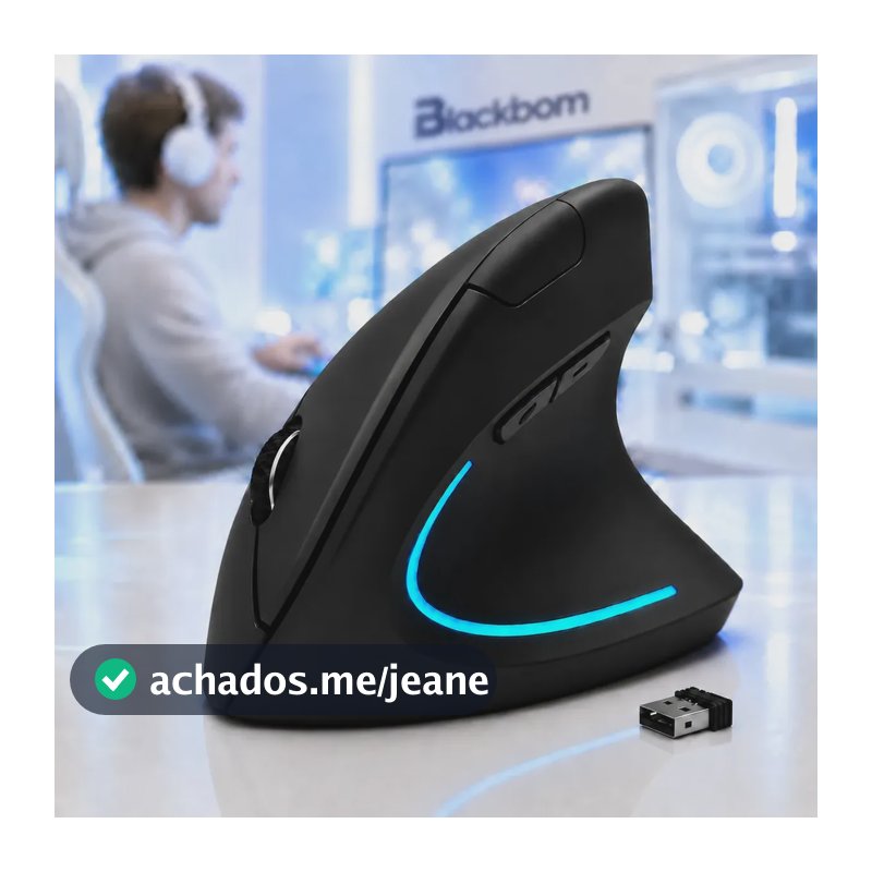 Mouse Vertical Sem Fio Ergonômico Led Usb 2.4g Notebook Computador Gamer 1600 DPI Portátil Silencioso Blackbom