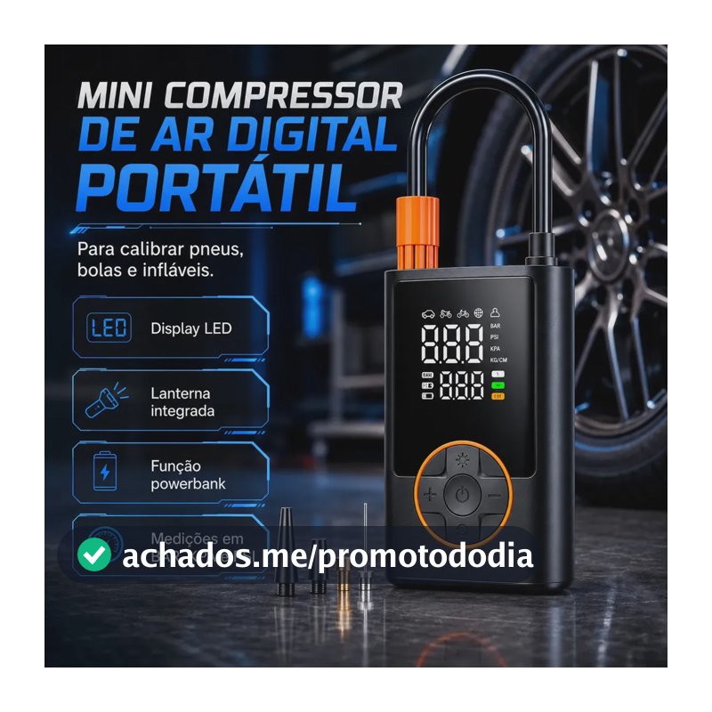 Compressor Portátil Car Air Pump Digital Com Visor Para Carro Moto Bike Calibrador De Pneu Multifuncional