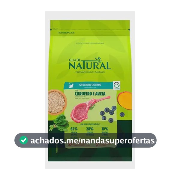 Ração Gatos Castrados Guabi Natural Cordeiro E Aveia 7,5kg