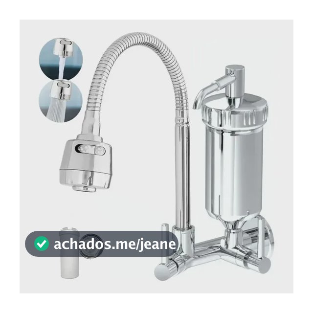 Torneira Cozinha Parede Com Filtro 2 Jatos Modos Prateado Brilhante