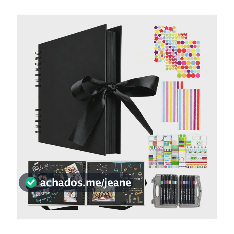 Kit Álbum De Fotos Scrapbook Caderno Diy 3321 Cm 80 Páginas Preto