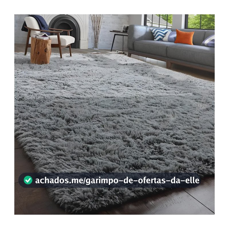 Tapete Decorativo Felpudo 2,00x1,50 Sala Quarto Escritório Cor Cinza Liso Pelo Alto Casa Laura Enxovais