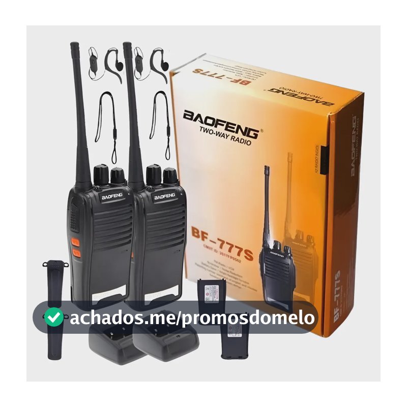 Kit Par 2 Radio Baofeng 777s Walk Talk Comunicador 16 Canais Preto 127/220v