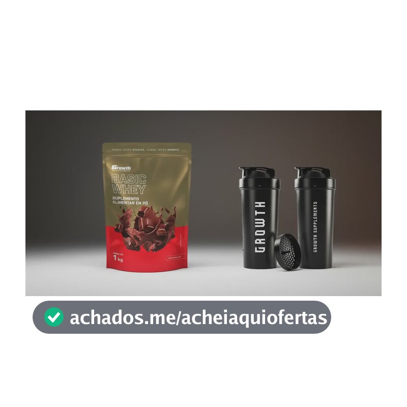 Kit Growth: Whey Protein Basic Chocolate 1kg + Coqueteleira Shaker Academia Preta 600ml