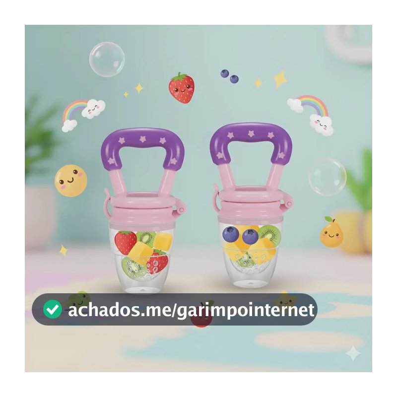 Kit 2 Und Chupeta Alimentadora Mordedor Silicone Frutas Bebê Rosa Médio