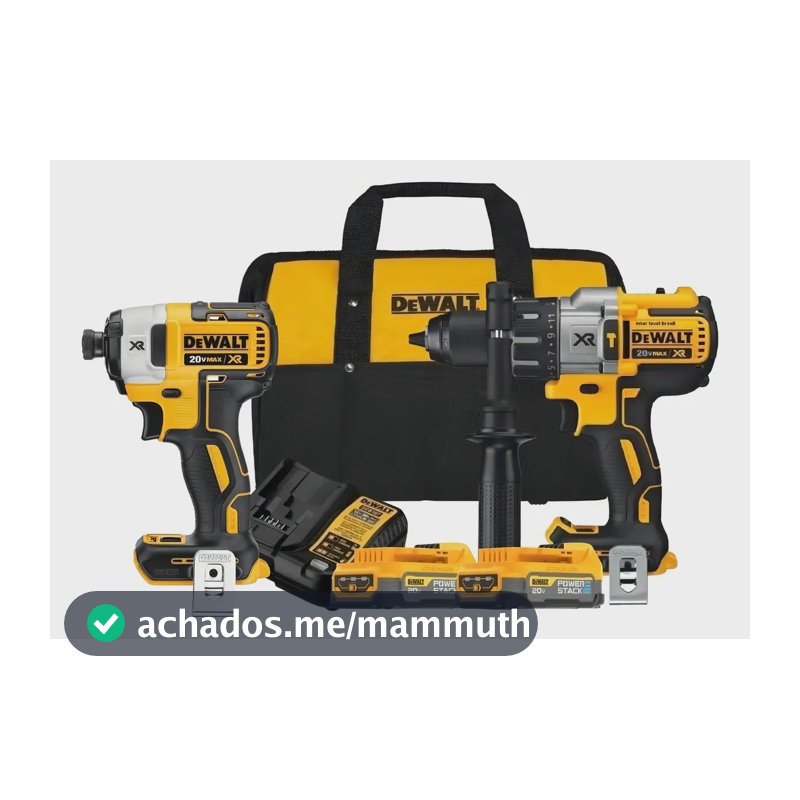 Parafusadeira e Furadeira 13mm DEWALT + Parafusadeira de Impacto 6,35 mm DCK299H2 Com Carregador e Bolsa