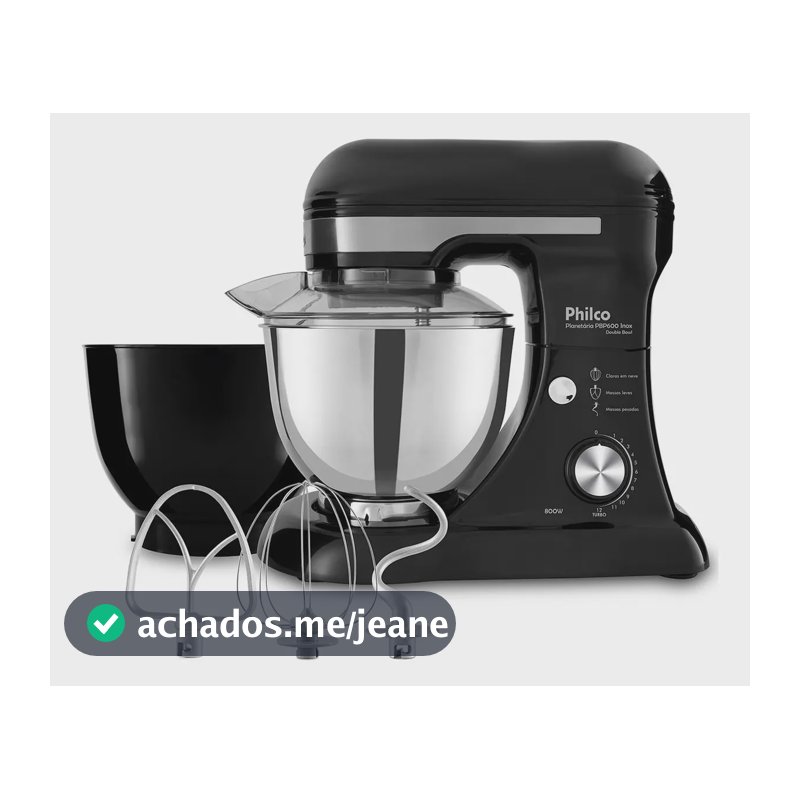 Batedeira Planetária Pbp600p Turbo 2 Bowls Inox Philco Preto 600 W