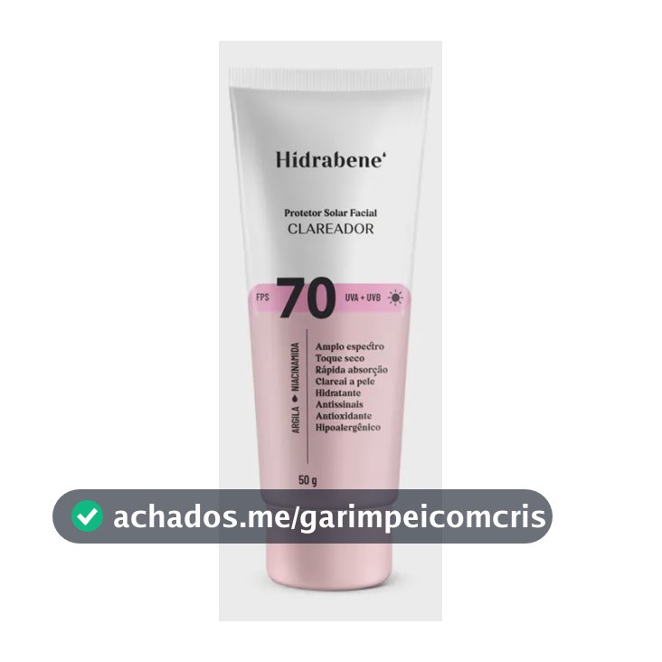 Hidrabene Protetor Facial Solar Fps 70 Toque Seco Antissinais Clareia A Pele 50g