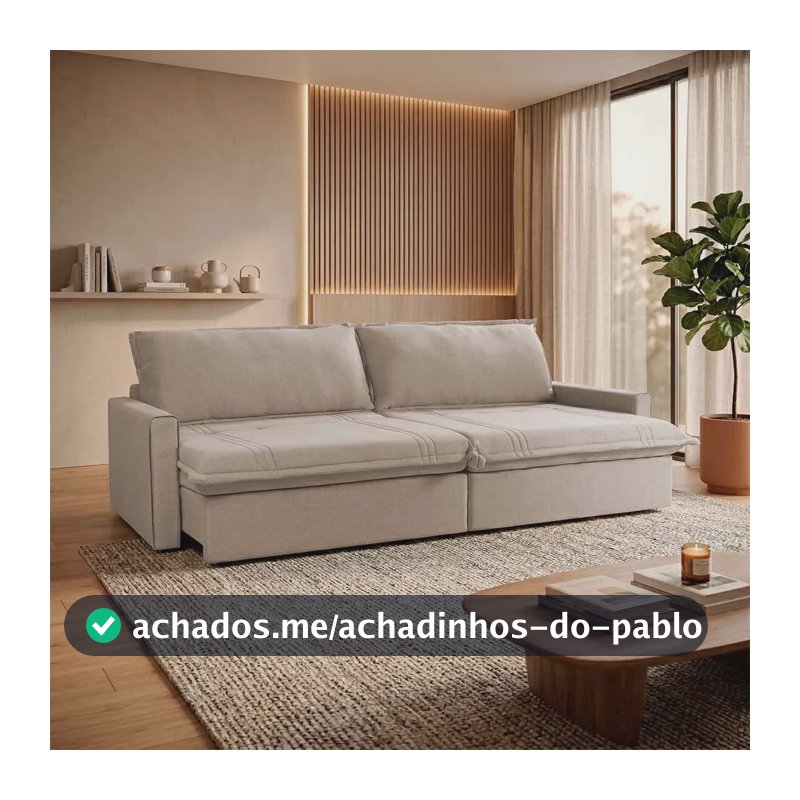 Sofá Cama Baú Ravello Sem Caixa 2,26m Linho Bege 3 Lugares