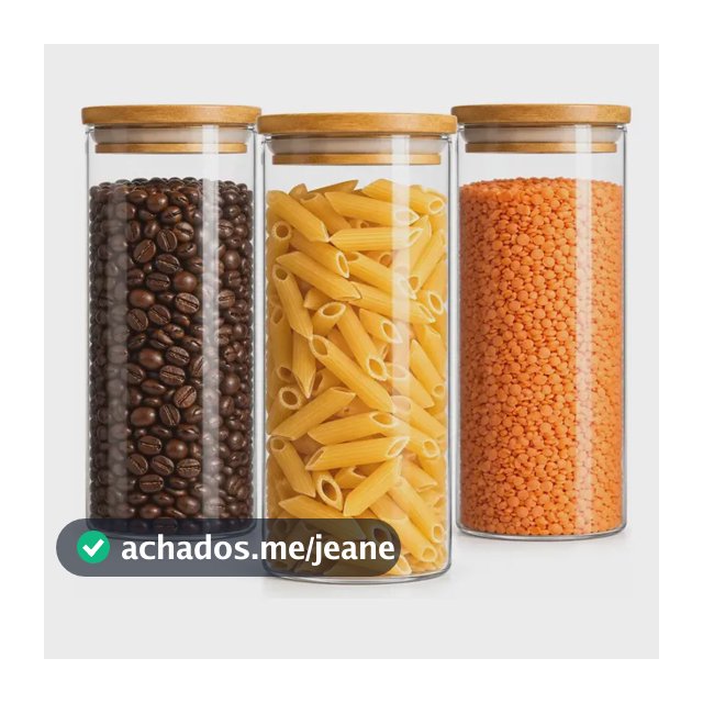 Kit 3 Pote Hermético Vidro 1000ml Tampa De Bambu Mantimentos Alimentos Muug