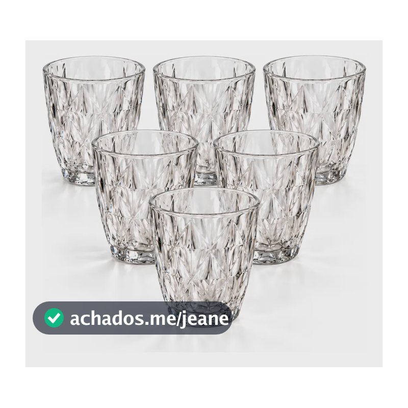 Jogo 6 Copos Diamond Luxo 300ml Vidro Água Suco Presente Branco