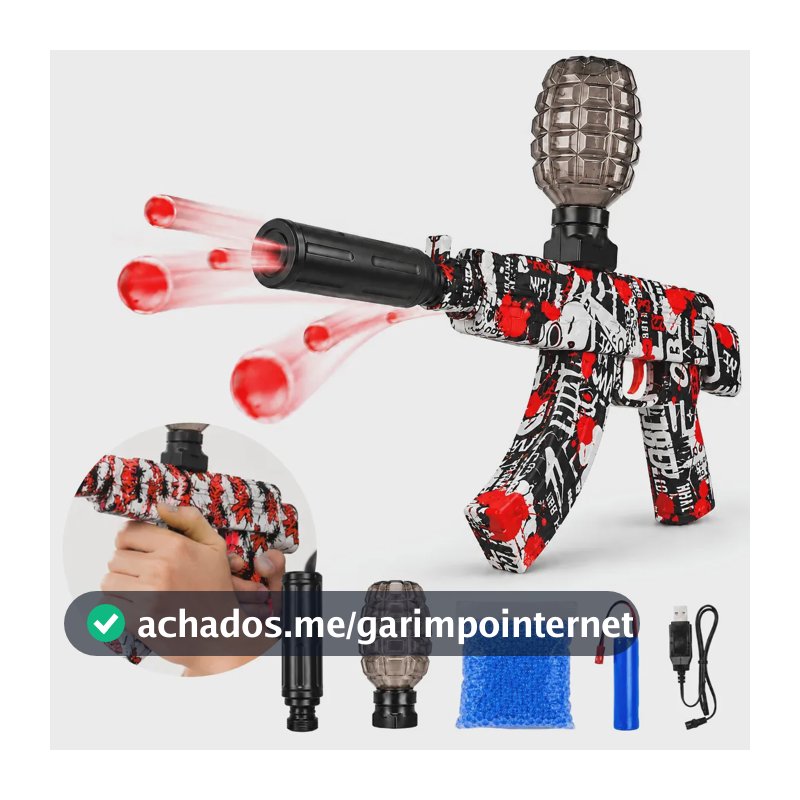 Metralhadora Automática Arminha Brinquedo Lançador Bolinhas Gel Recarregavel Ak47 Cor Vermelho