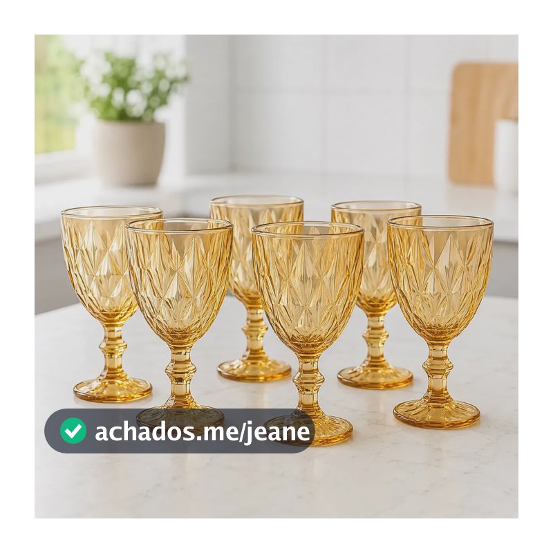 Conjunto de 6 Taças Diamond Âmbar de Vidro Para Água e Vinho 300ml – Tattoo Style