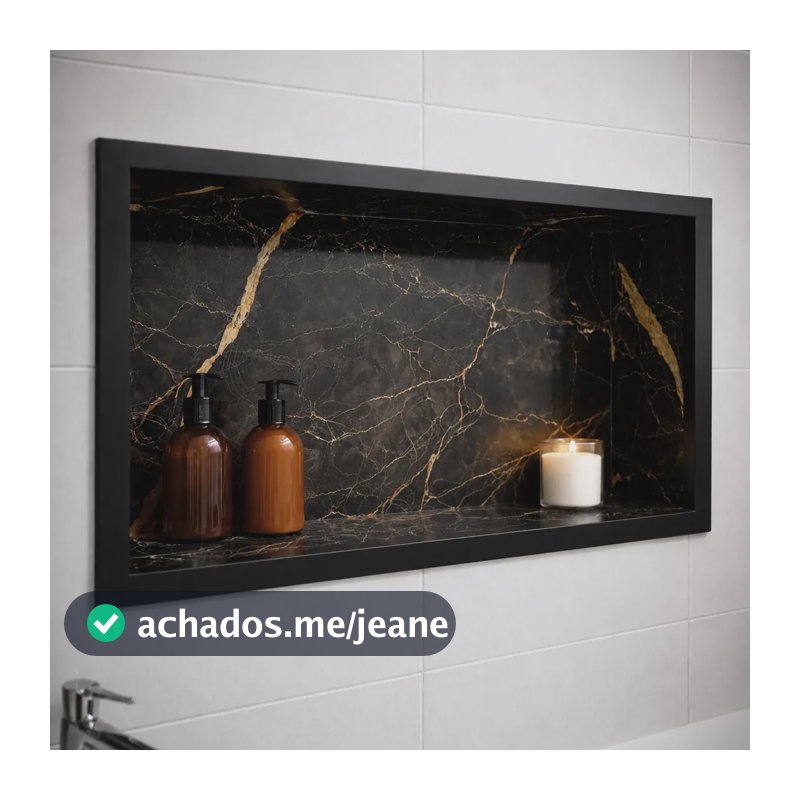 Nicho De Porcelanato Preto Prateleira 60x30 Banheiro Box Preto Marmorizado