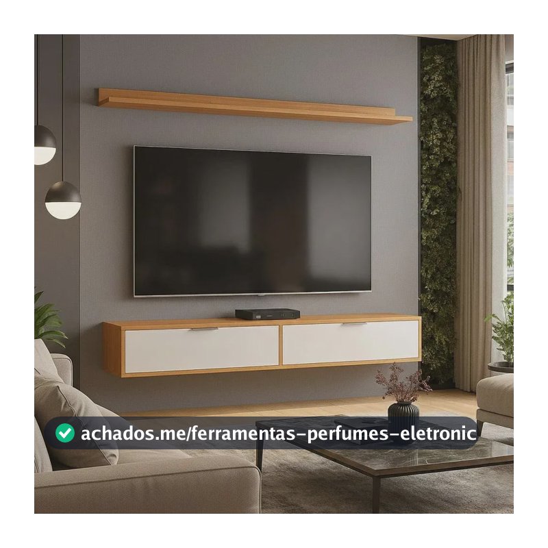 Rack Tv 75 Pol. Suspenso 180cms Lila Branco/cinamomo Z49 Cinamomo/branco