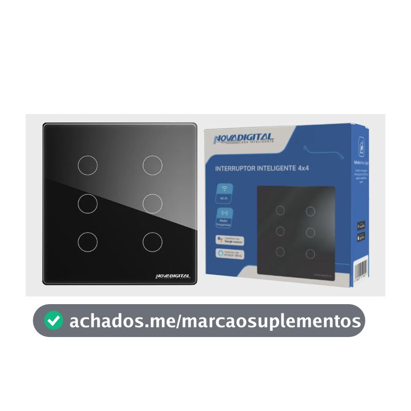 Interruptor Inteligente Wifi Novadigital 6 Teclas Botões Touch 4x4 Compatível Tuya Smart Life Alexa Google Preto