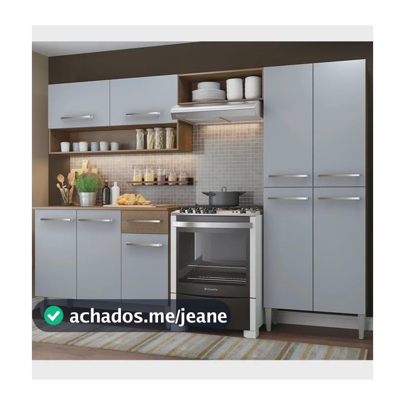 Armário de Cozinha Compacta Completa Modulada Madesa Emilly Pop Com Armário E Balcão Cor Rustic/Cinza GREM229002