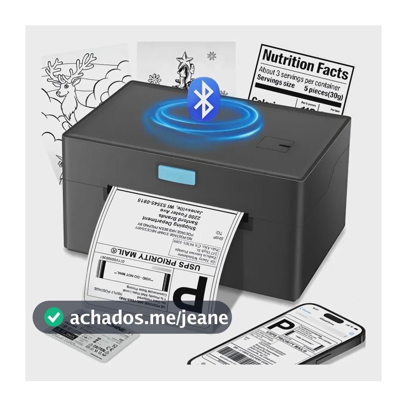 Impressora De Etiquetas Adesivas Bluetooth Código Barras Preto