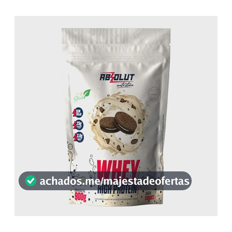 Whey Protein Concentrado High Protein Pouch 900g Cookies - Absolut Nutrition - Ganho De Massa Muscular Hipertrofia