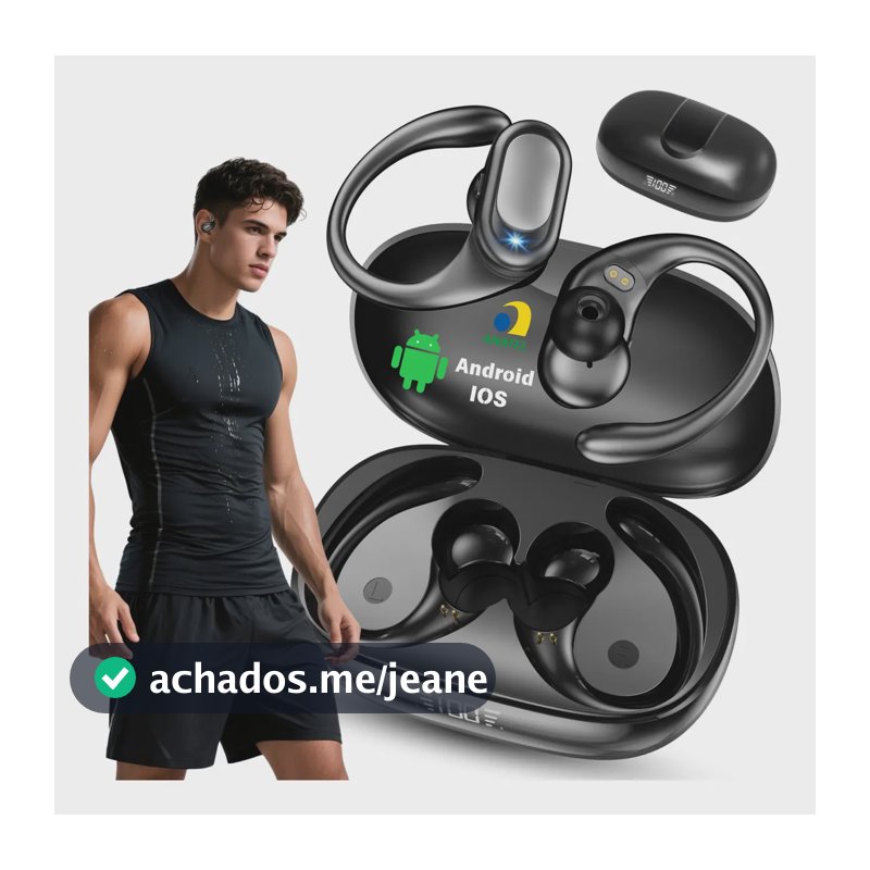 Fone de Ouvido JSKJ X10 TWS Bluetooth 5.4 Sem Fio com Microfone e Cancelamento de Ruído Esportivo Preto