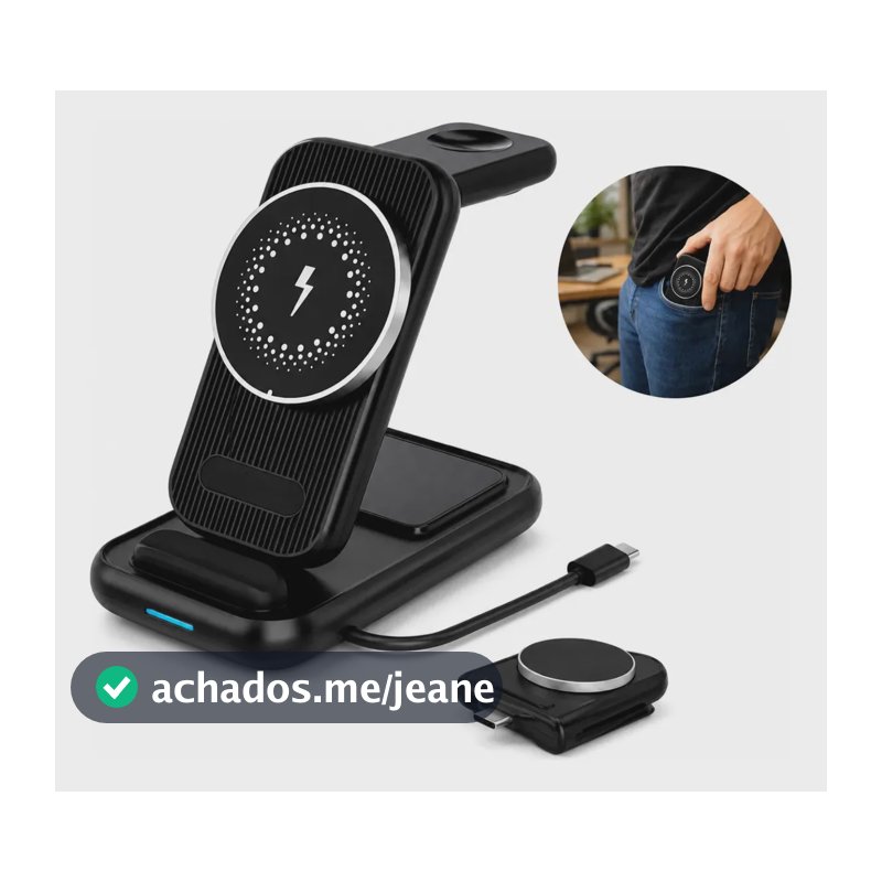 Carregador Induçao Sem Fio 28w 5 em 1 Turbo Stormx Para iPhone 18 17 16 15 14 Apple Watch Samsung Watch AirPods Dobravel Usb-C Dockstation