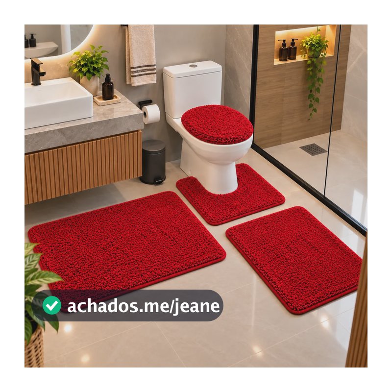Jogo De Tapete Para Banheiro 4 Peças Antiderrapante Algodão Vermelho Liso