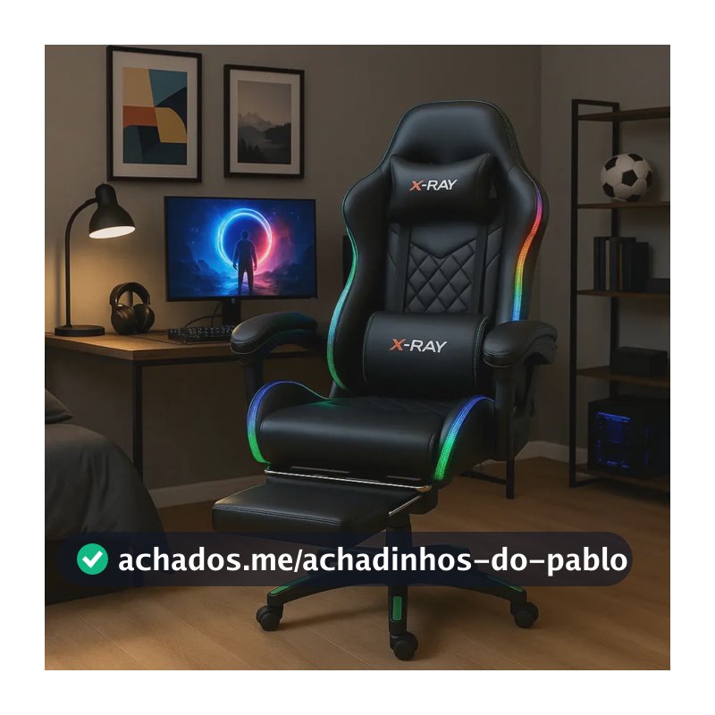 Cadeira gamer e escritório x-ray fit com led rgb ergonômica cor preta material do estofamento couro sintético