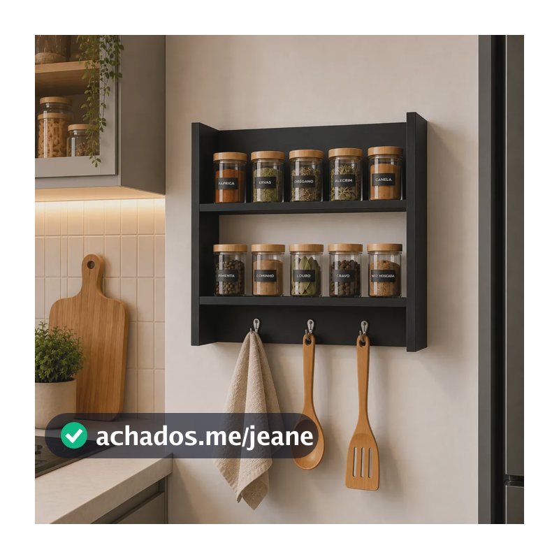 Porta Temperos Em Mdf 40x40x10cm 2 Andares Cozinha Preto