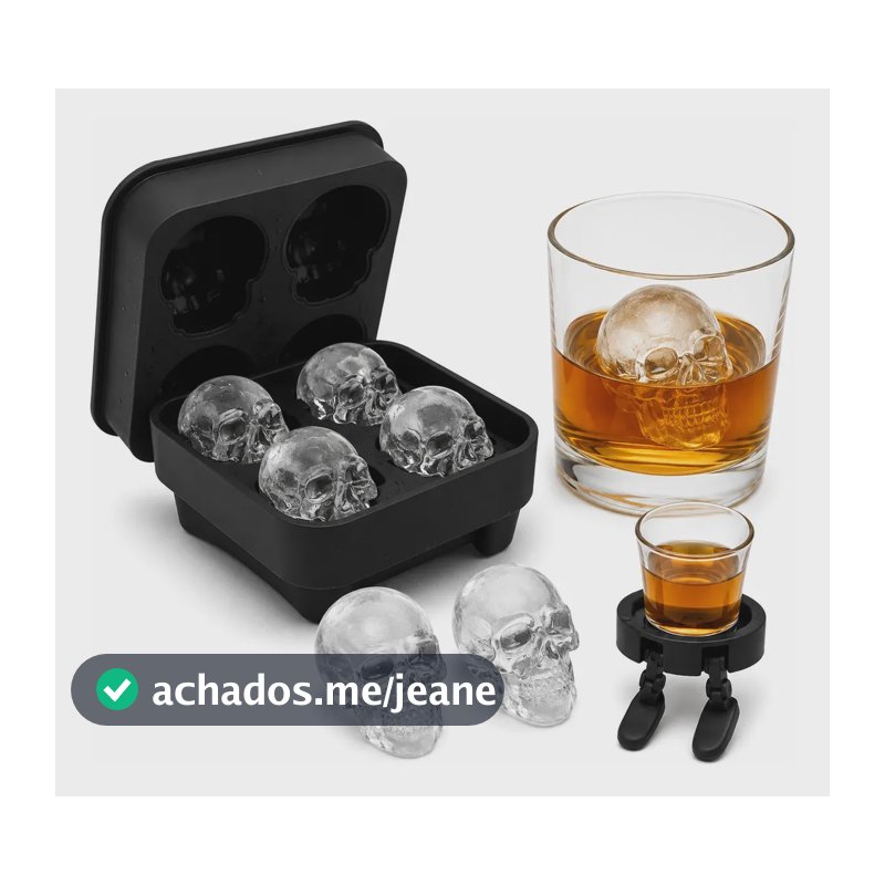 Forma De Gelo Caveira 4 Cavidades Para Whisky Drinks+ Brinde Preto