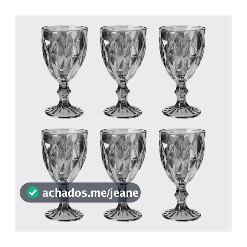 Jogo 6 Taças Vinho Água Suco Vidro 340ml G Diamond Preta Preto