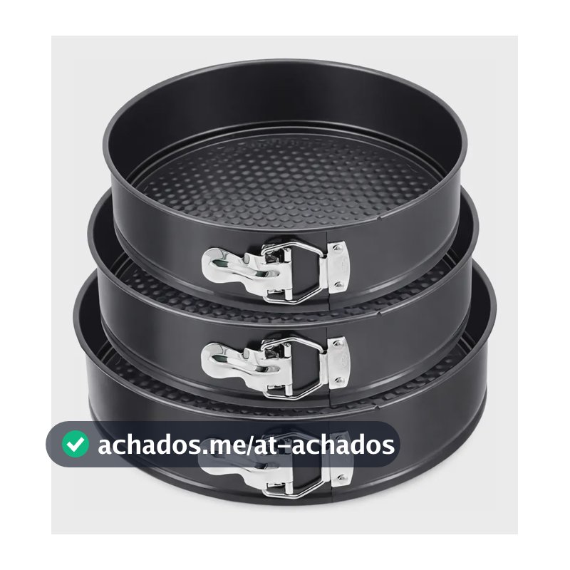 Kit 3 Formas De Bolo Torta Pudim Cheesecake 24CM 26CM 28CM Antiaderente Com Fundo Removível Com trava Desmontável Durável Confeitaria Aniversário Festa Cor Preto Sayonara