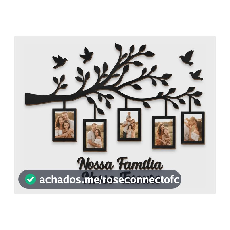 Porta Retrato Árvore Família 5 Fotos 10x15 Mdf Preto Preto Árvore Família