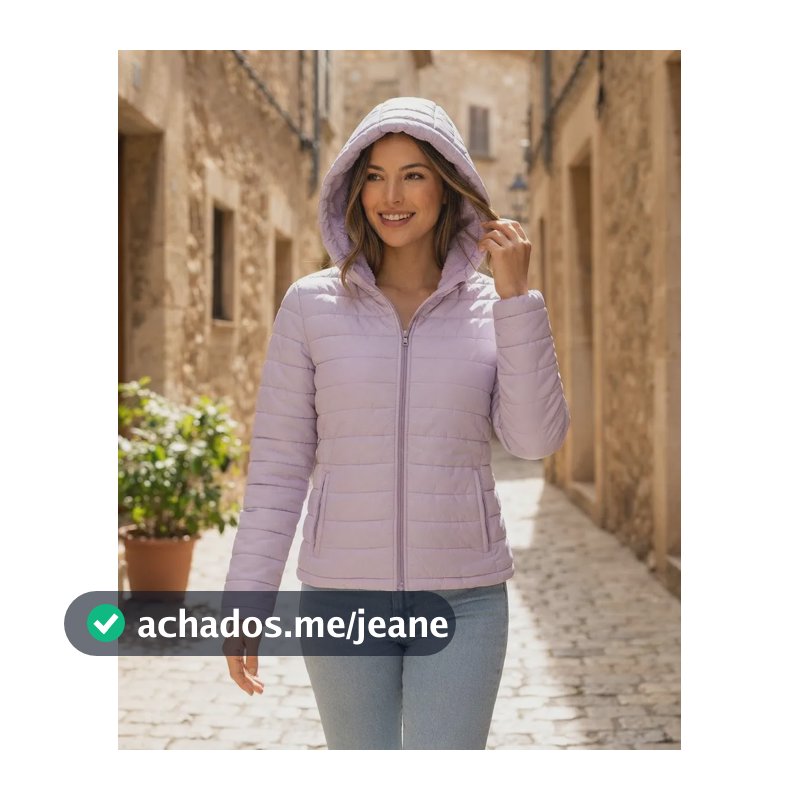 Jaqueta Puffer Feminina Bobojaco Com Capuz 100% Peluciada Lilás P