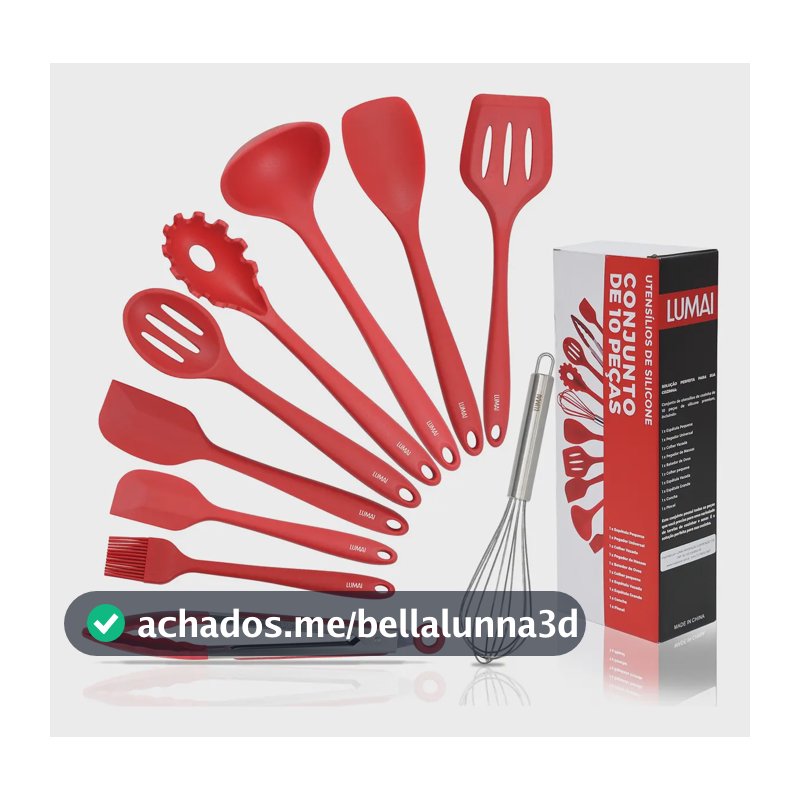 Lumai Kit de Utensilios de Cozinha de Silicone Maciço Miami Premium - Conjunto com 10 Peças Livre de BPA - Jogo com Espatulas Pegador Conchas Colheres Batedor de Ovos - Tamanho Grande e Pegada Firme