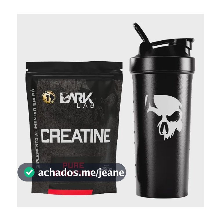 Creatina Pura Sem Sabor 500g + Coqueteleira Shaker 700ml Preto Dark Lab