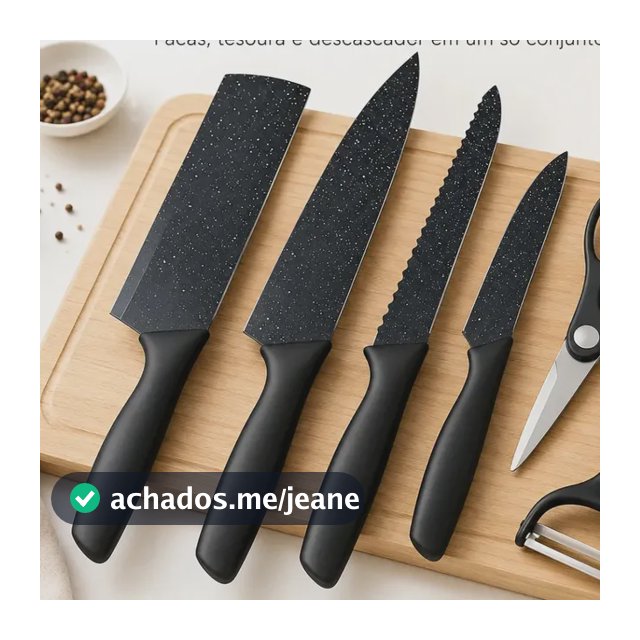 Kit Facas 6 Peças Conjunto Preto Para Cozinha Churrasco Faqueiro Aço Presente Techseller