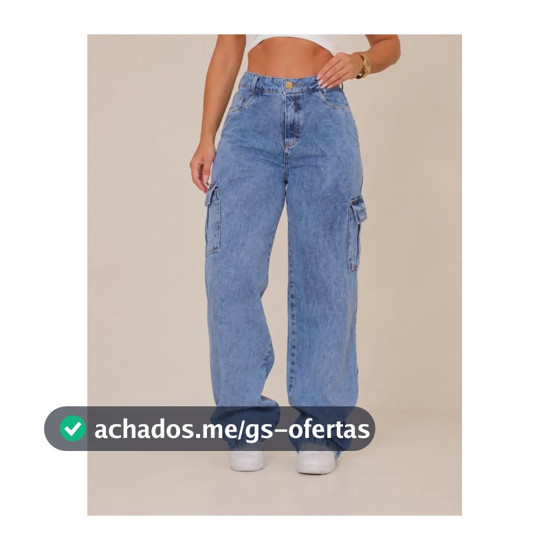 Calça Jeans Feminina Wide Leg Cintura Alta Cargo Pantalona