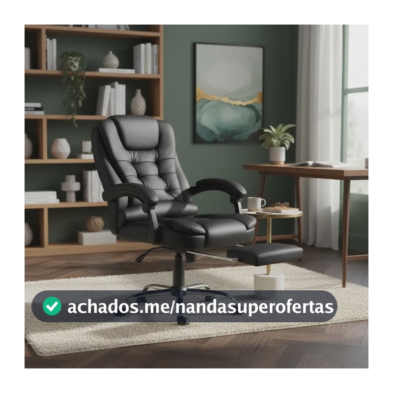Cadeira De Escritório Itália Presidente Ergonômica Couro Sintético Encosto Ajustável Com Trava E Apoio Para Pés Cor Preta Luvinco