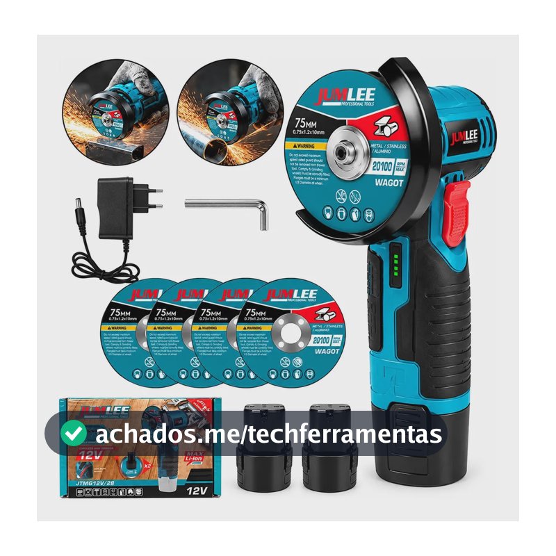 Lixadeira Mini Esmerilhadeira Angular Serra 12v S/fio 2 Bat Azul-aço 50hz/60hz
