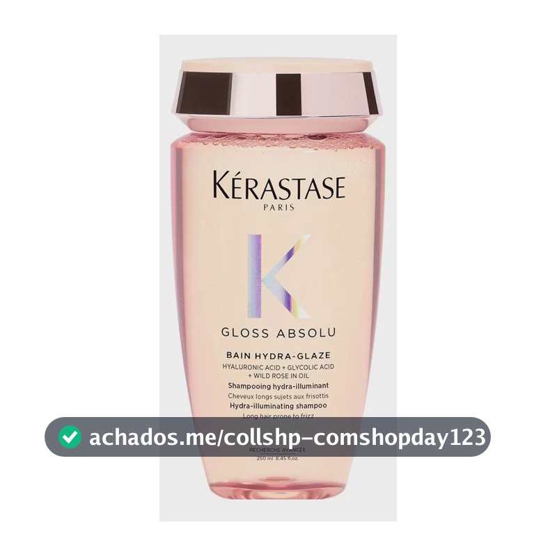 Kérastase, Bain Shampoo, Gloss Absolu, Hydra Glaze, Ação Anti-frizz com Ácido Hialurônico, Ácido Glicólico e Óleo De Rosa Silvestre, Potencializa o Brilho 250ml