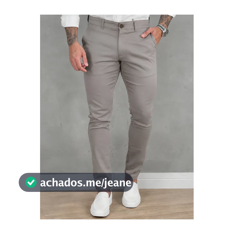 Calça Masculina Sarja Premium Social Esport Fino Bolso Lycra Cinza Liso 46